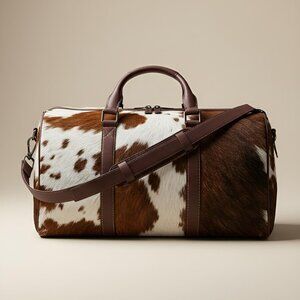 Genuine Cowhide Leather Duffle Bag | Natural Hair on Weekender Travel Bag